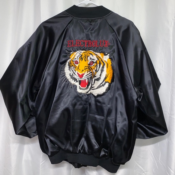 Vintage Satin Jacket - Embroidered Tiger - Black - Rockabilly - Men's XL - USA - Picture 1 of 9